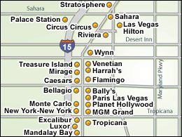 Map of major Las Vegas Hotels
